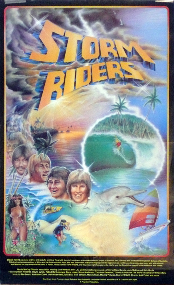 Storm Riders. 1982.  Hoole-McCoy's classic Australian surf film. Artwork by Jim Davidson. Poster is in good overall condition. Minor creases along edges only.  530mm x 610mm
